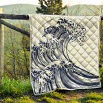 Japanese Kanagawa Wave Print Quilt