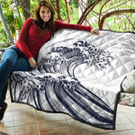 Japanese Kanagawa Wave Print Quilt