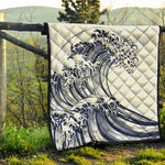 Japanese Kanagawa Wave Print Quilt
