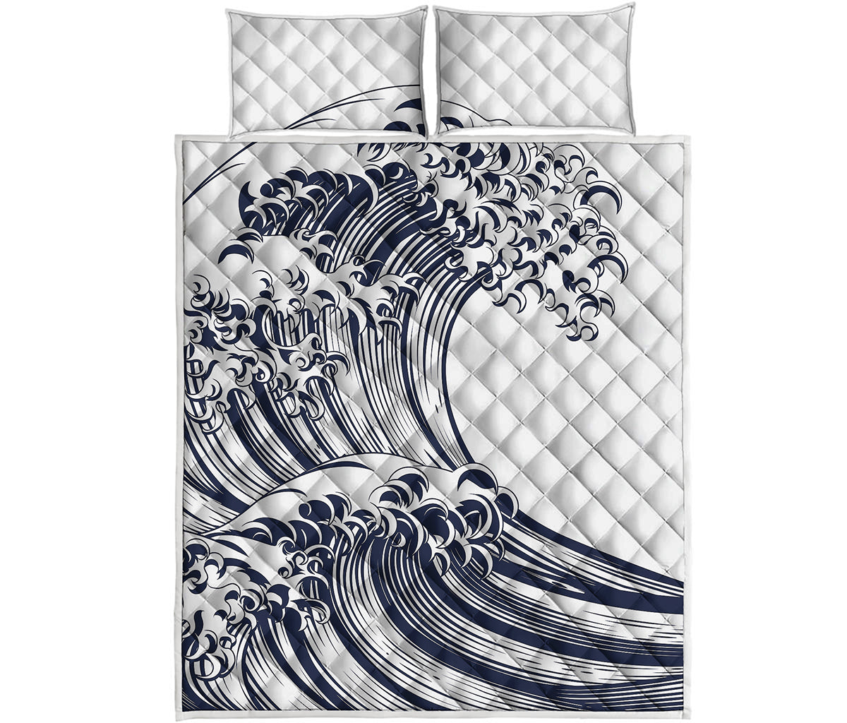 Japanese Kanagawa Wave Print Quilt Bed Set