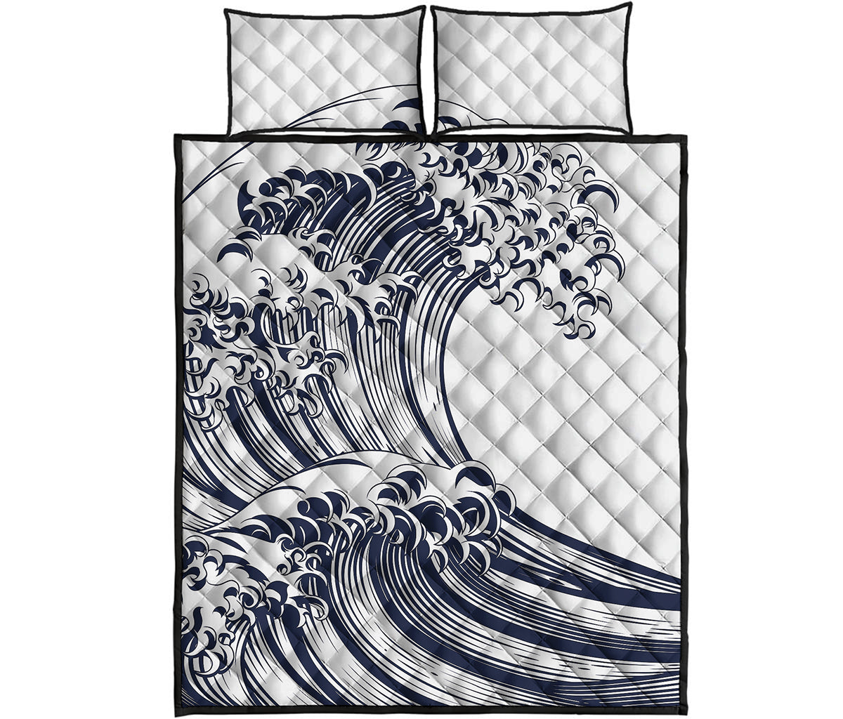 Japanese Kanagawa Wave Print Quilt Bed Set