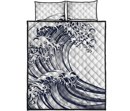 Japanese Kanagawa Wave Print Quilt Bed Set