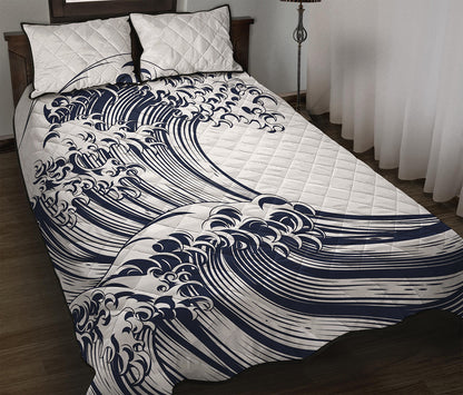 Japanese Kanagawa Wave Print Quilt Bed Set