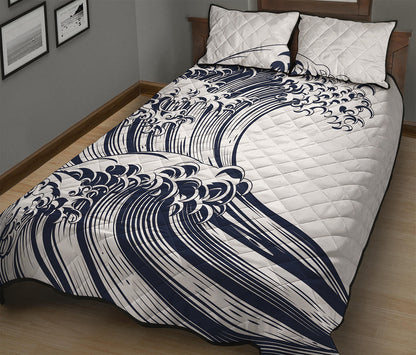 Japanese Kanagawa Wave Print Quilt Bed Set