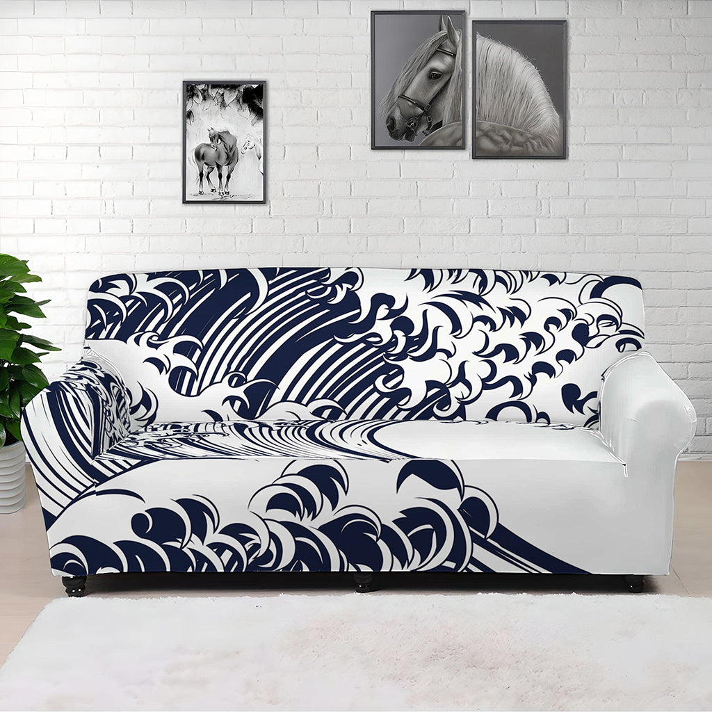 Japanese Kanagawa Wave Print Sofa Cover