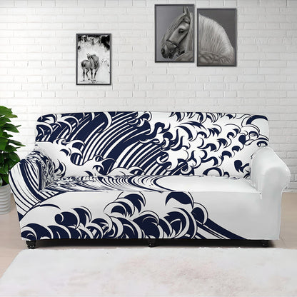 Japanese Kanagawa Wave Print Sofa Cover