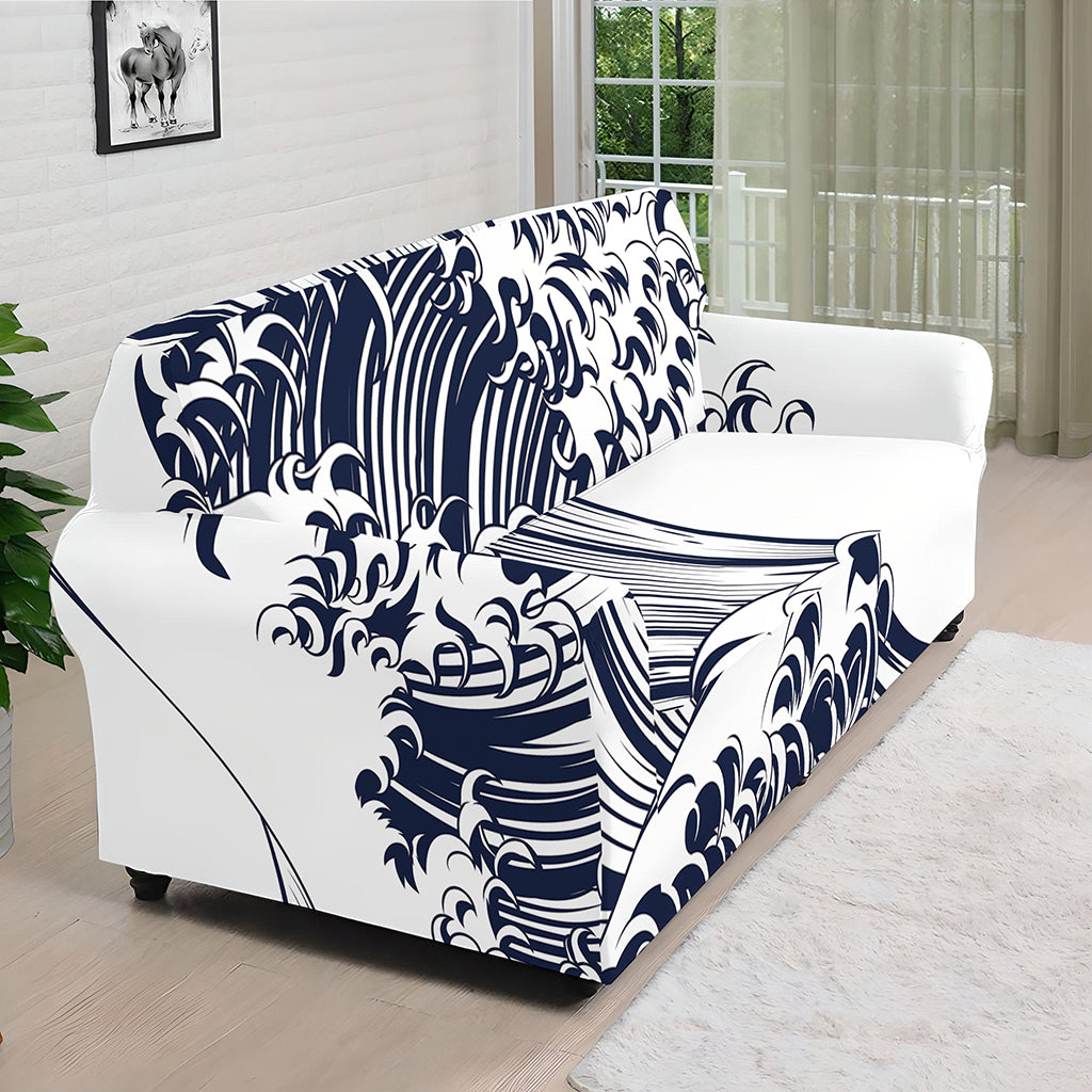 Japanese Kanagawa Wave Print Sofa Cover