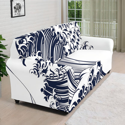 Japanese Kanagawa Wave Print Sofa Cover