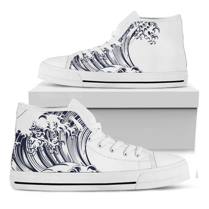 Japanese Kanagawa Wave Print White High Top Shoes