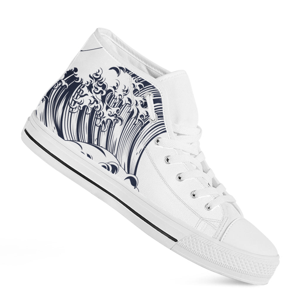 Japanese Kanagawa Wave Print White High Top Shoes