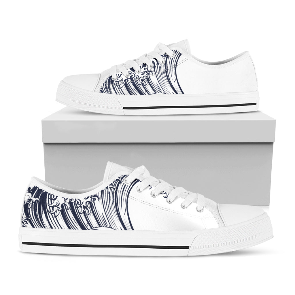 Japanese Kanagawa Wave Print White Low Top Shoes