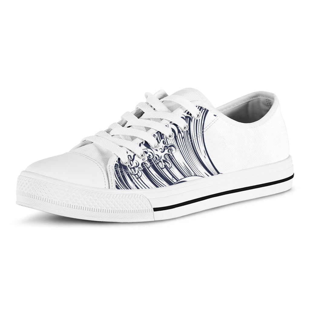 Japanese Kanagawa Wave Print White Low Top Shoes