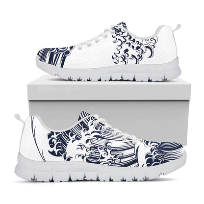 Japanese Kanagawa Wave Print White Sneakers