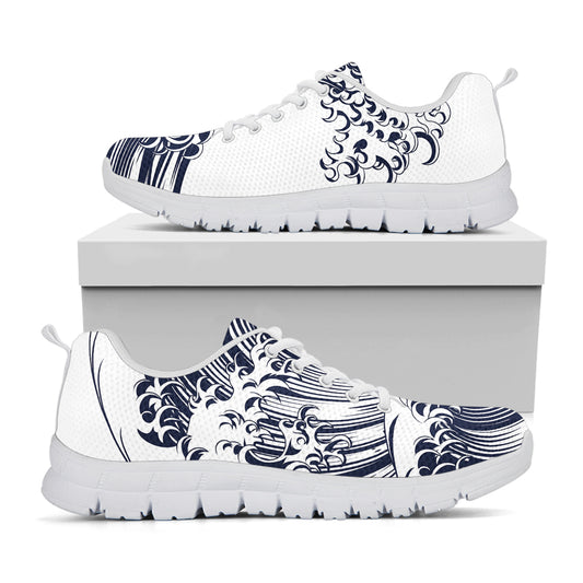 Japanese Kanagawa Wave Print White Sneakers