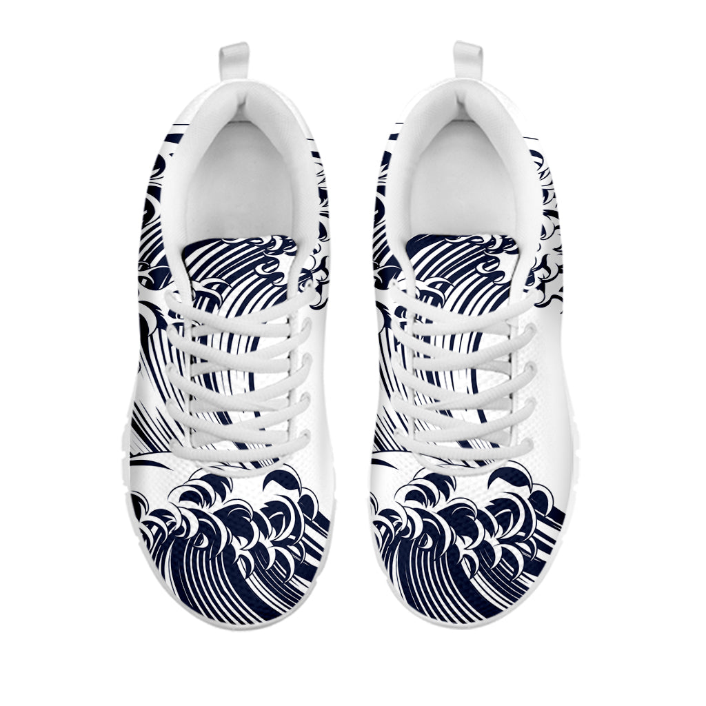Japanese Kanagawa Wave Print White Sneakers