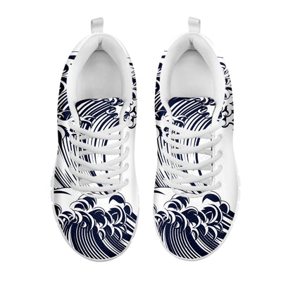 Japanese Kanagawa Wave Print White Sneakers