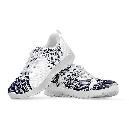 Japanese Kanagawa Wave Print White Sneakers