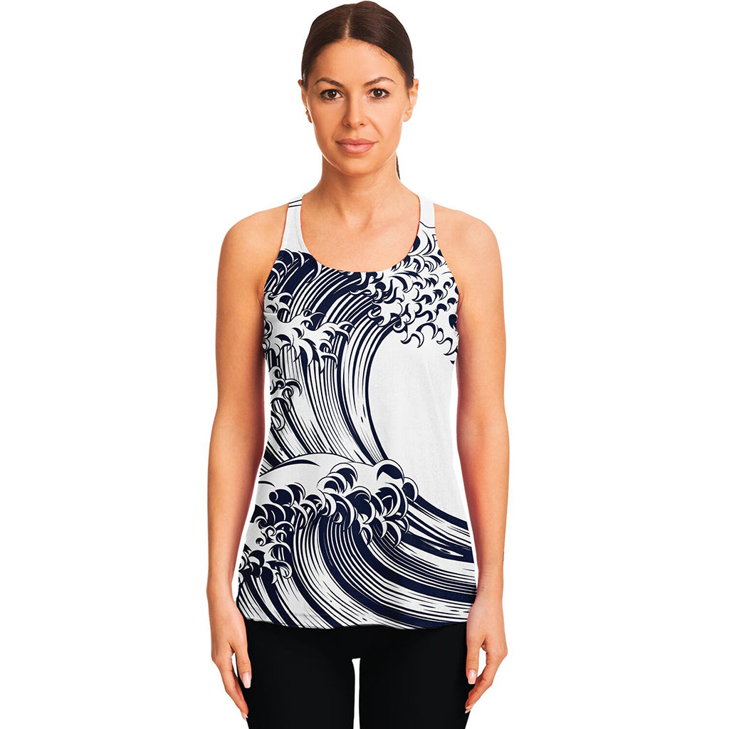 Japanese Kanagawa Wave Print Women's Racerback Tank Top