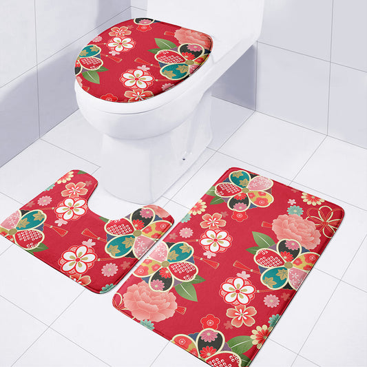 Japanese Kimono Pattern Print 3 Piece Bath Mat Set