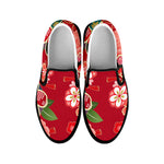 Japanese Kimono Pattern Print Black Slip On Shoes