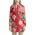 Japanese Kimono Pattern Print Pullover Hoodie Dress