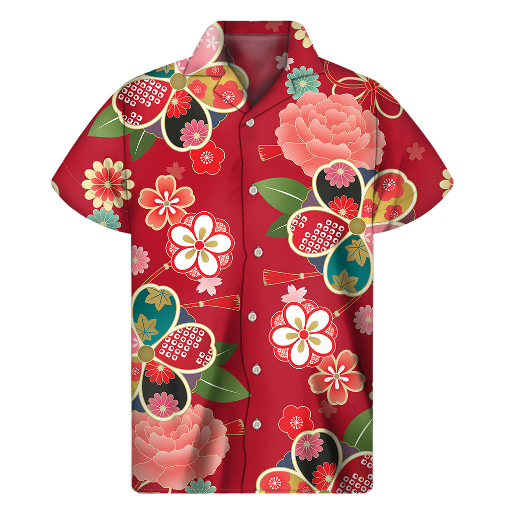 Japanese Kimono Pattern Print Men's Short Sleeve Shirt