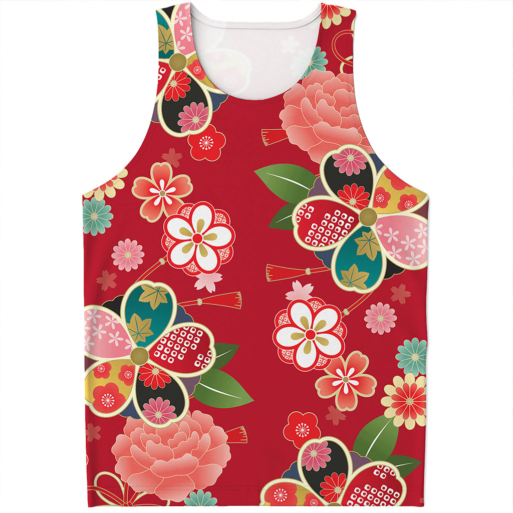 Japanese Kimono Pattern Print Men's Tank Top