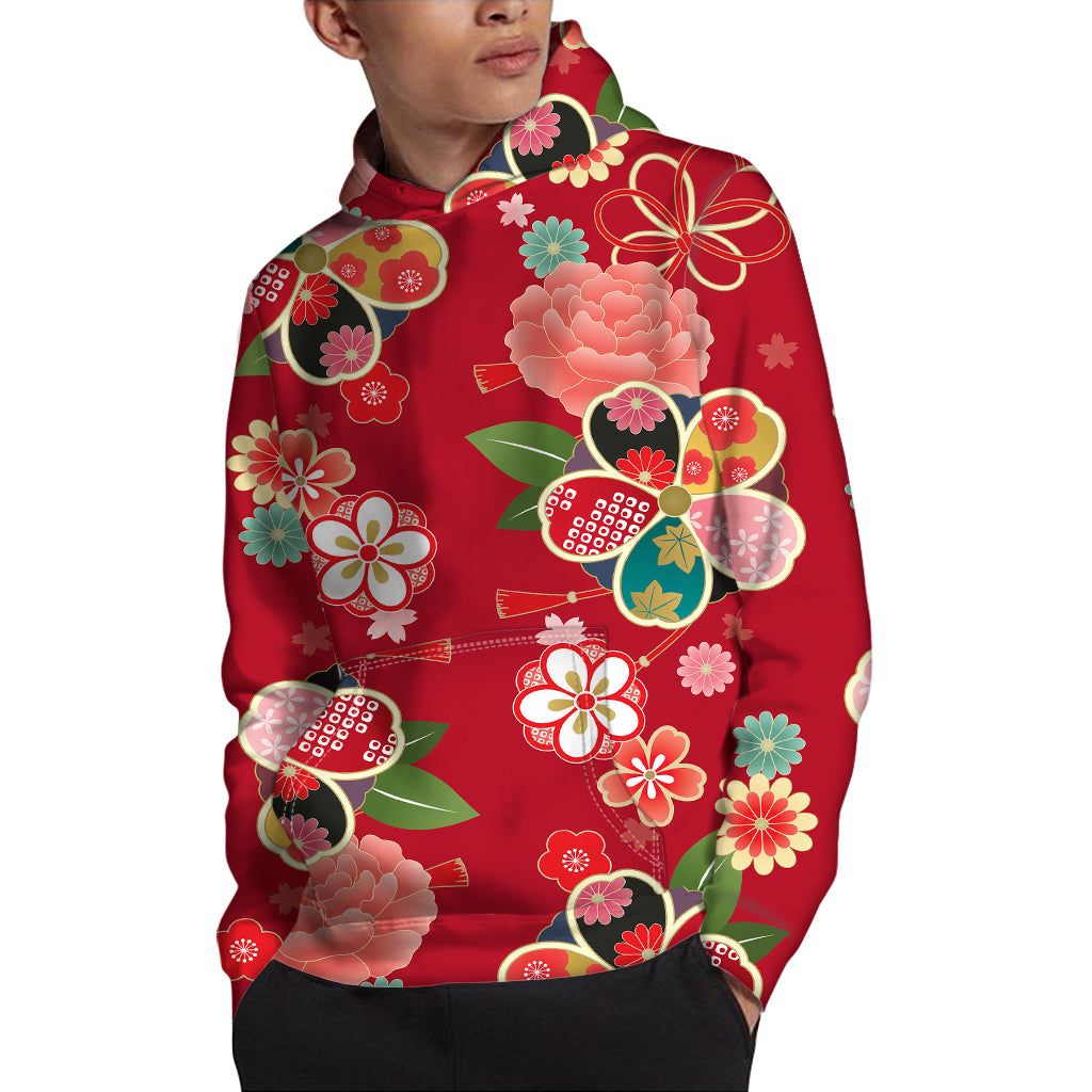 Japanese Kimono Pattern Print Pullover Hoodie
