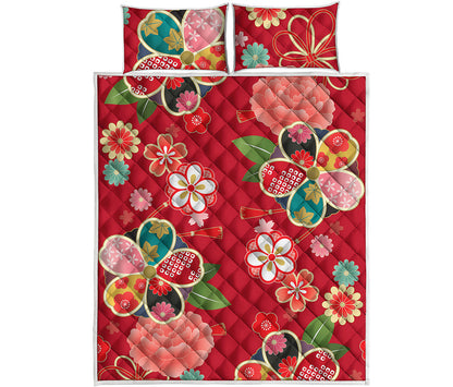 Japanese Kimono Pattern Print Quilt Bed Set