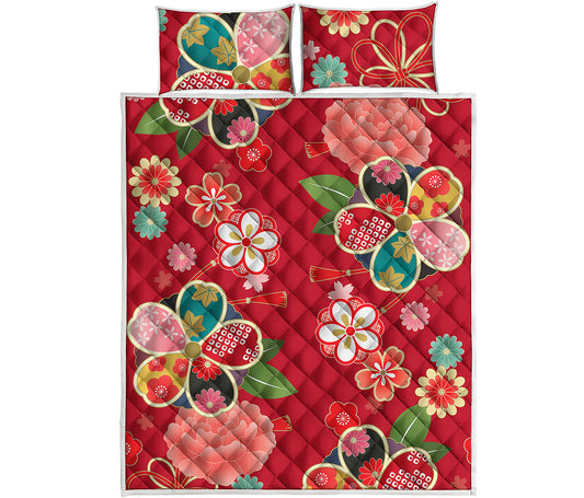 Japanese Kimono Pattern Print Quilt Bed Set