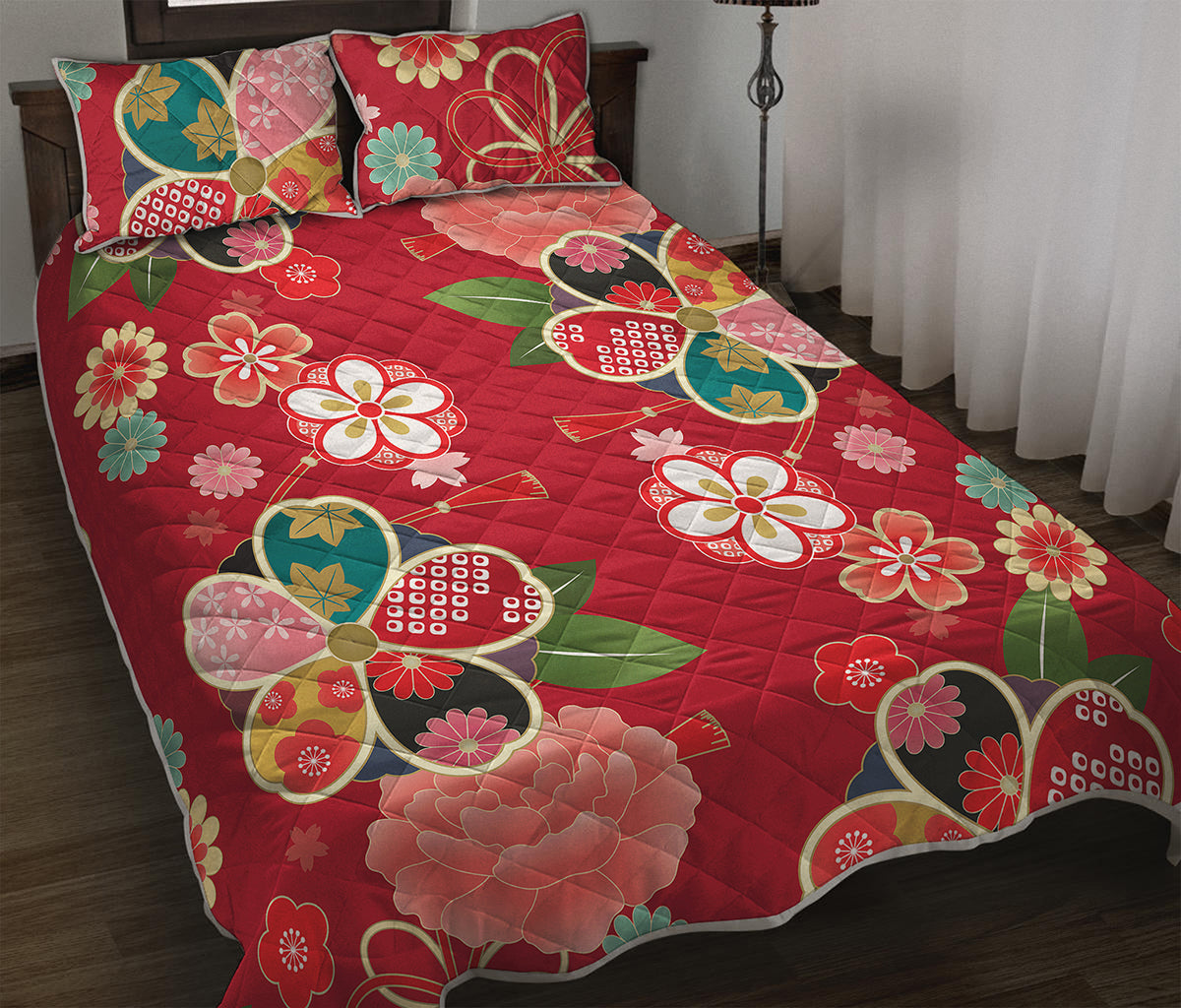 Japanese Kimono Pattern Print Quilt Bed Set