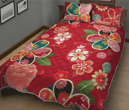 Japanese Kimono Pattern Print Quilt Bed Set