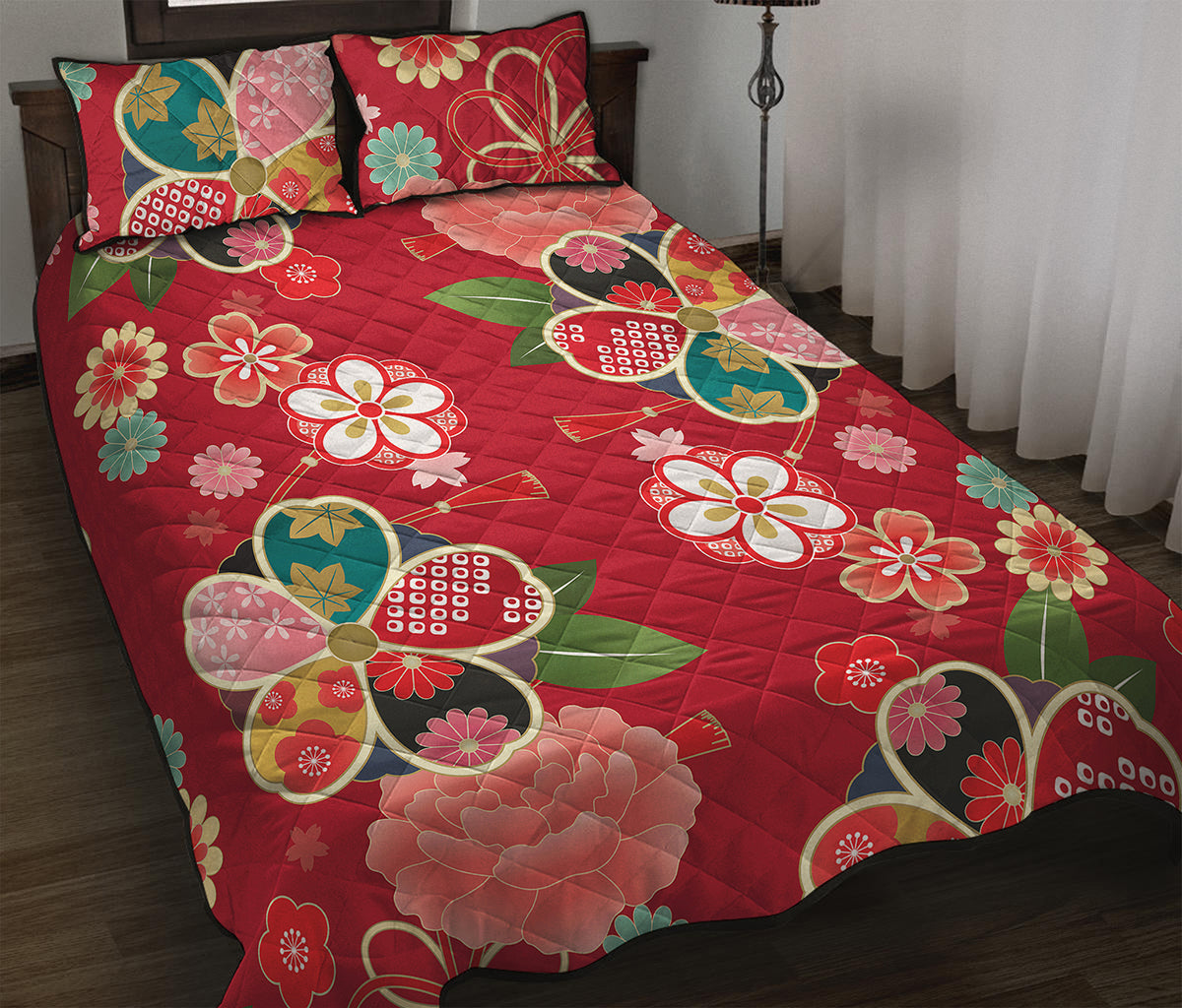 Japanese Kimono Pattern Print Quilt Bed Set