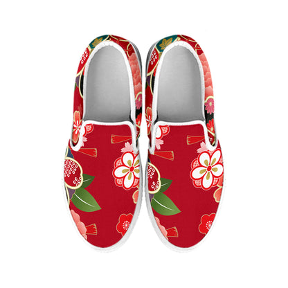 Japanese Kimono Pattern Print White Slip On Shoes