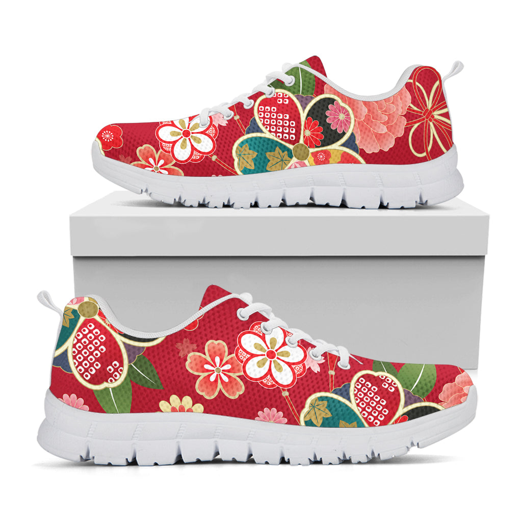 Japanese Kimono Pattern Print White Sneakers