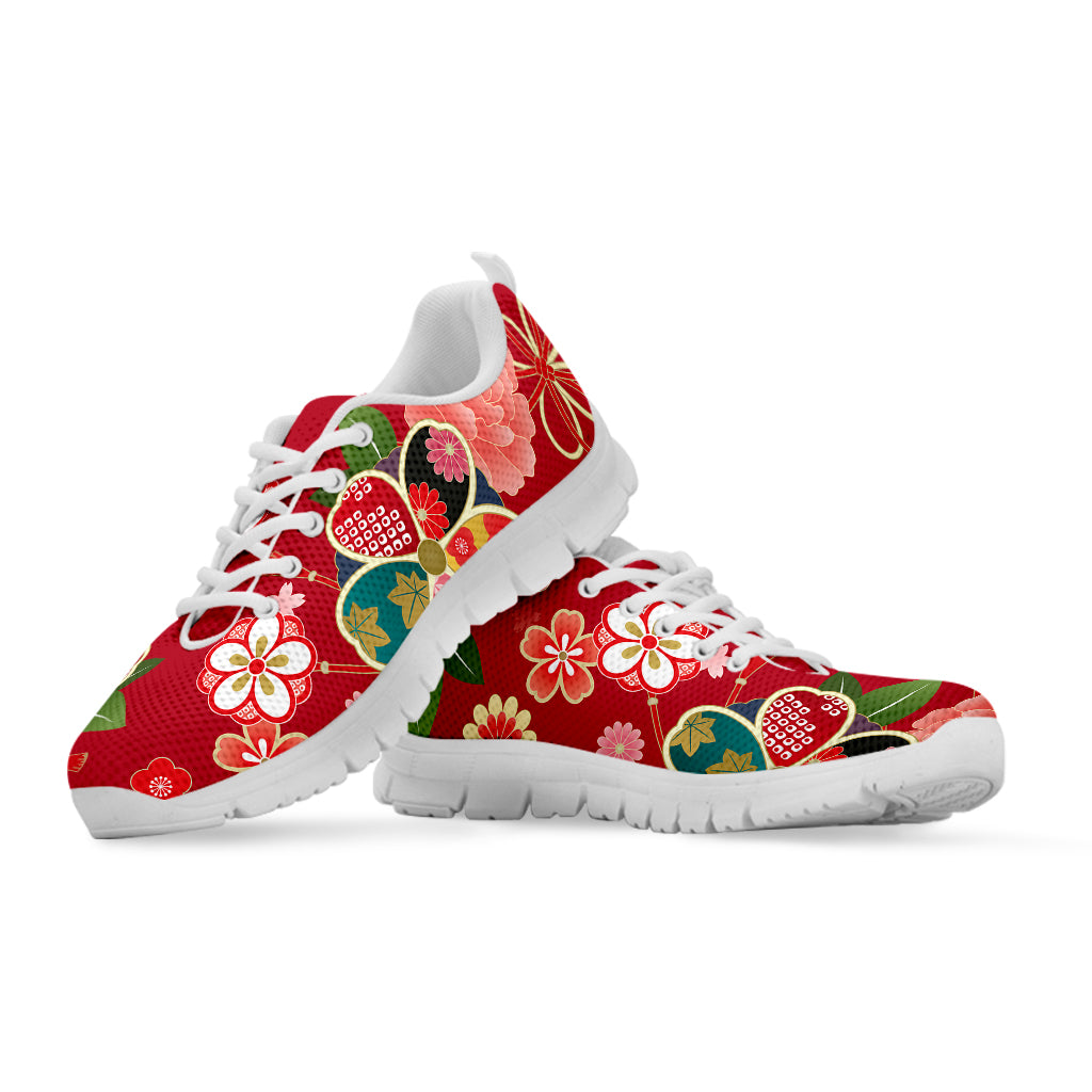 Japanese Kimono Pattern Print White Sneakers