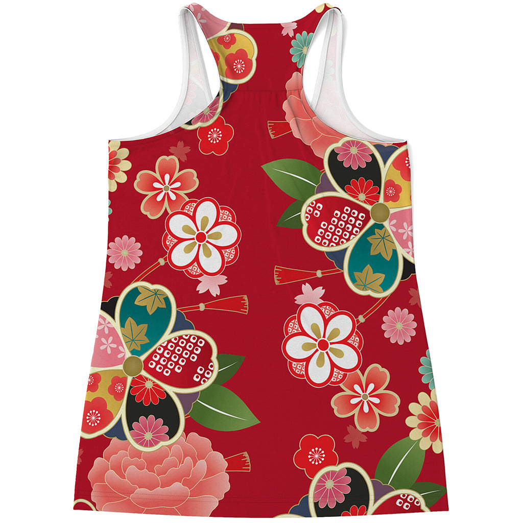 Japanese Kimono Pattern Print Women's Racerback Tank Top