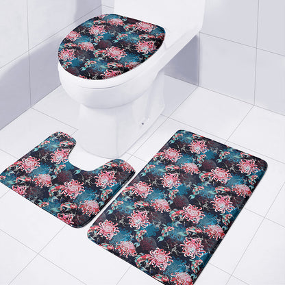 Japanese Koi And Chrysanthemums Print 3 Piece Bath Mat Set
