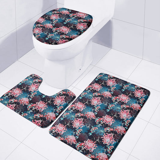 Japanese Koi And Chrysanthemums Print 3 Piece Bath Mat Set