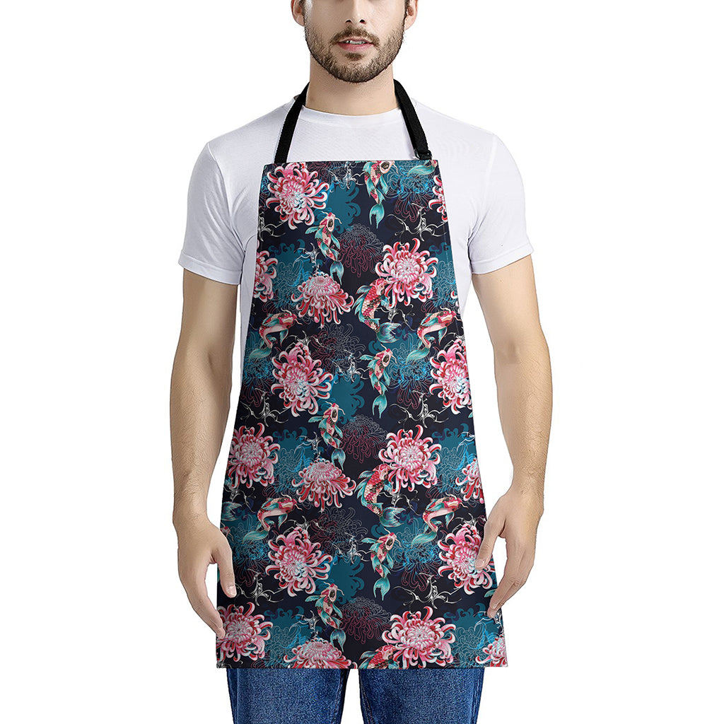 Japanese Koi And Chrysanthemums Print Apron