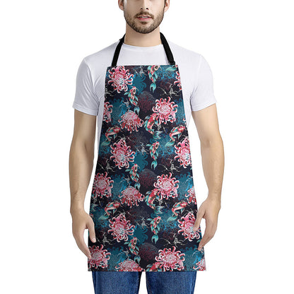 Japanese Koi And Chrysanthemums Print Apron