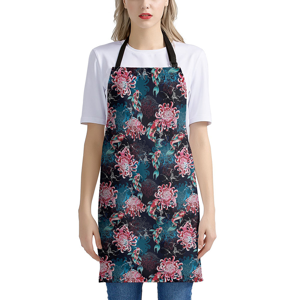 Japanese Koi And Chrysanthemums Print Apron