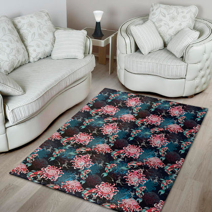 Japanese Koi And Chrysanthemums Print Area Rug
