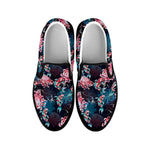 Japanese Koi And Chrysanthemums Print Black Slip On Shoes