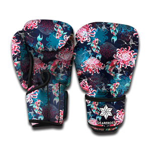 Japanese Koi And Chrysanthemums Print Boxing Gloves