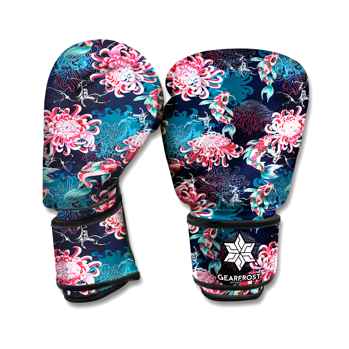 Japanese Koi And Chrysanthemums Print Boxing Gloves