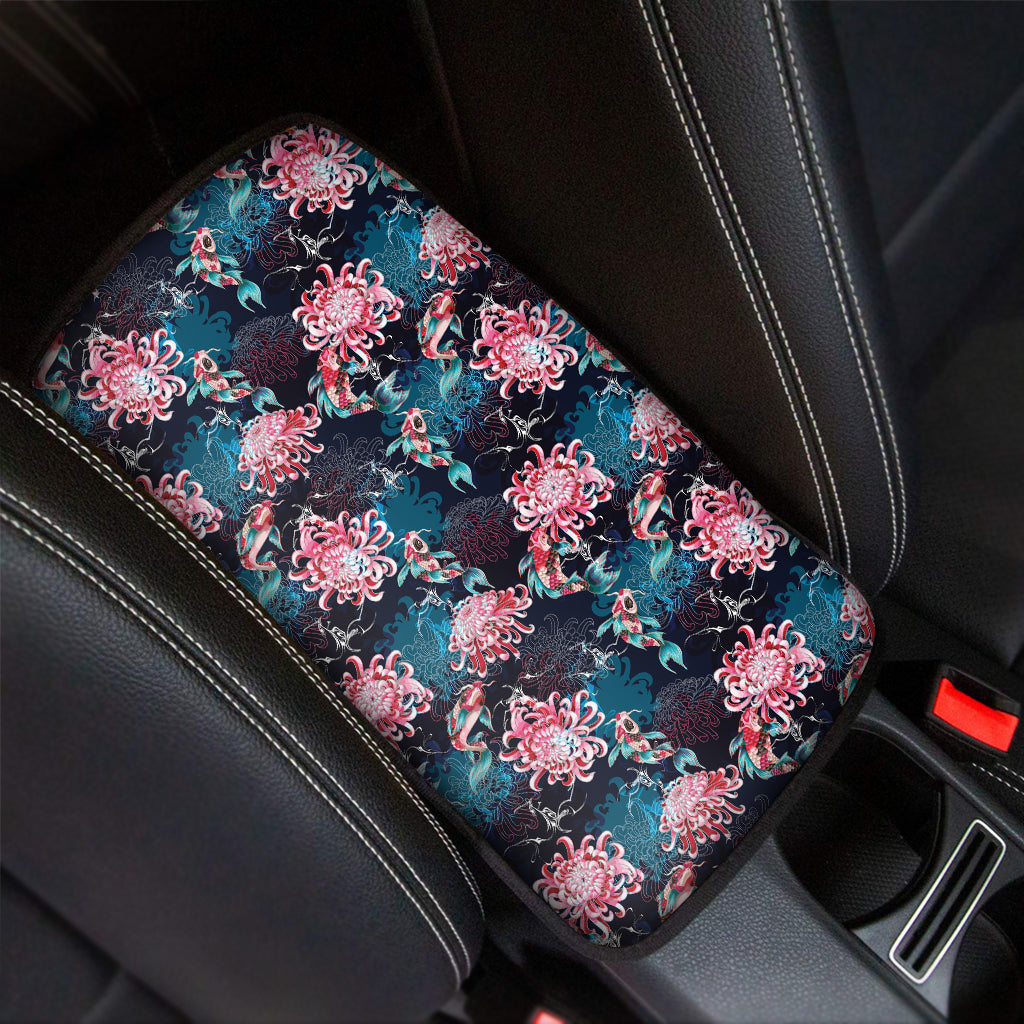 Japanese Koi And Chrysanthemums Print Car Center Console Cover