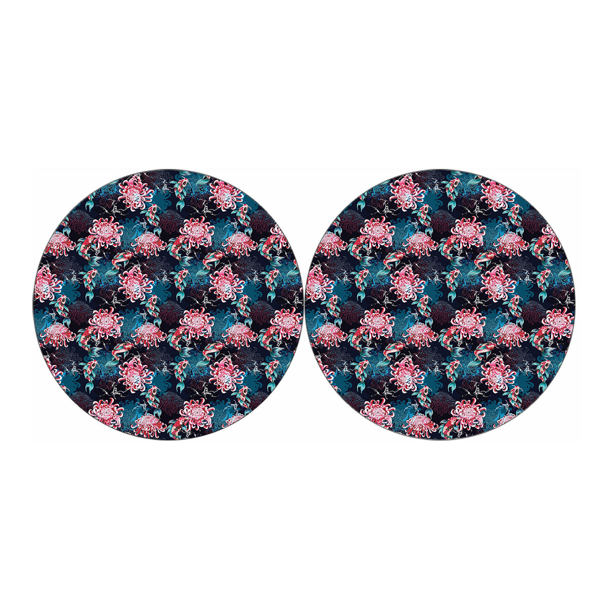 Japanese Koi And Chrysanthemums Print Car Coasters