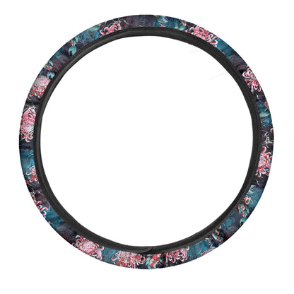 Japanese Koi And Chrysanthemums Print Car Steering Wheel Cover