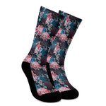 Japanese Koi And Chrysanthemums Print Crew Socks